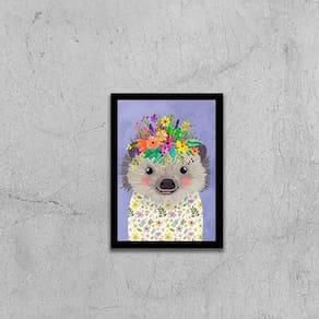 Quadro Ilustração Infantil Porco Espinho Coroa 45X34 Preta