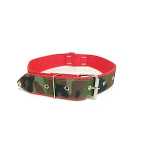Coleira cachorro nylon camuflada/vermelho tam n7 50cm-62cm