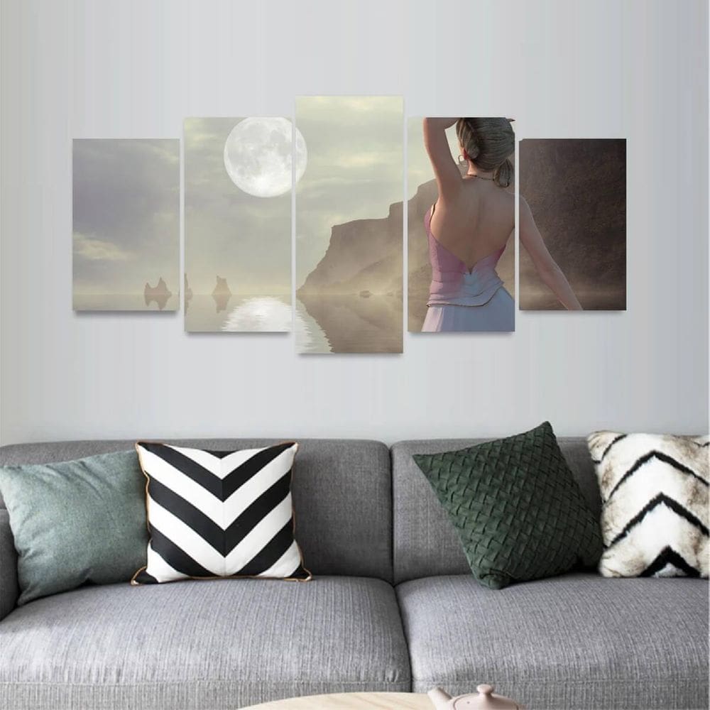 Quadro A Moça E A Lua Paisagem Decorativo Mosaico