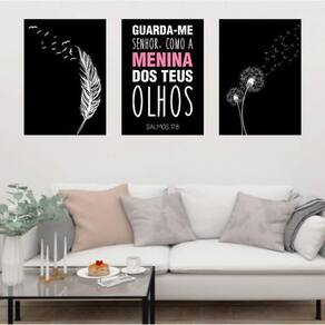 Kit 3 Quadros Salmo 17:8 - Guarda-Me Senhor 60X40Cm Preta