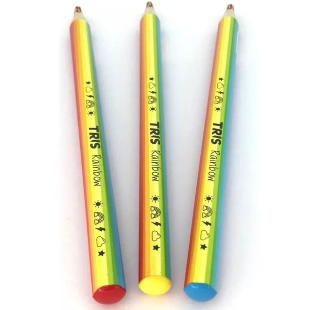 03 Un. Lápis De Cor Jumbo Rainbow Multicor Arco Iris Tris