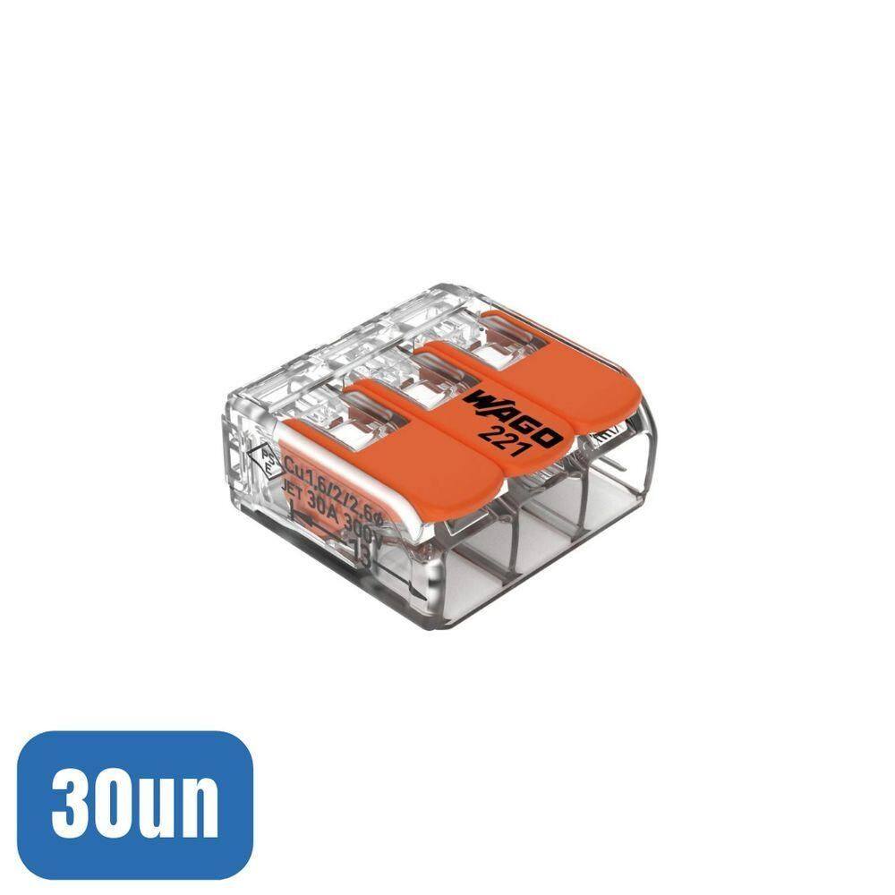 30 Conectores Automático 221-613 Até 6,0mm 3 Polos 41a - Wago