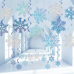 Decorações em espiral suspensas em floco de neve, 24 peças para decoração de festa