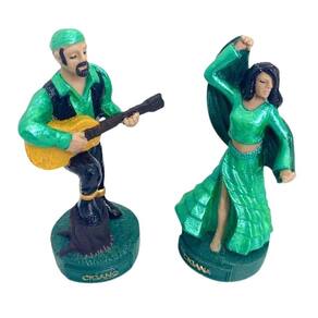 Esculturas Ciganos Casal Verde 11 Cm Em Resina
