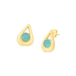 Br Brinco Gota Classica Agata Azul Céu Dourado Lizzy Fatin