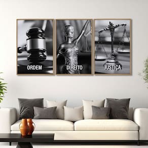 Quadro Decorativo Temático Direito Deusa da Justiça com 3 Telas para Escritório Sala Lavabo Natural