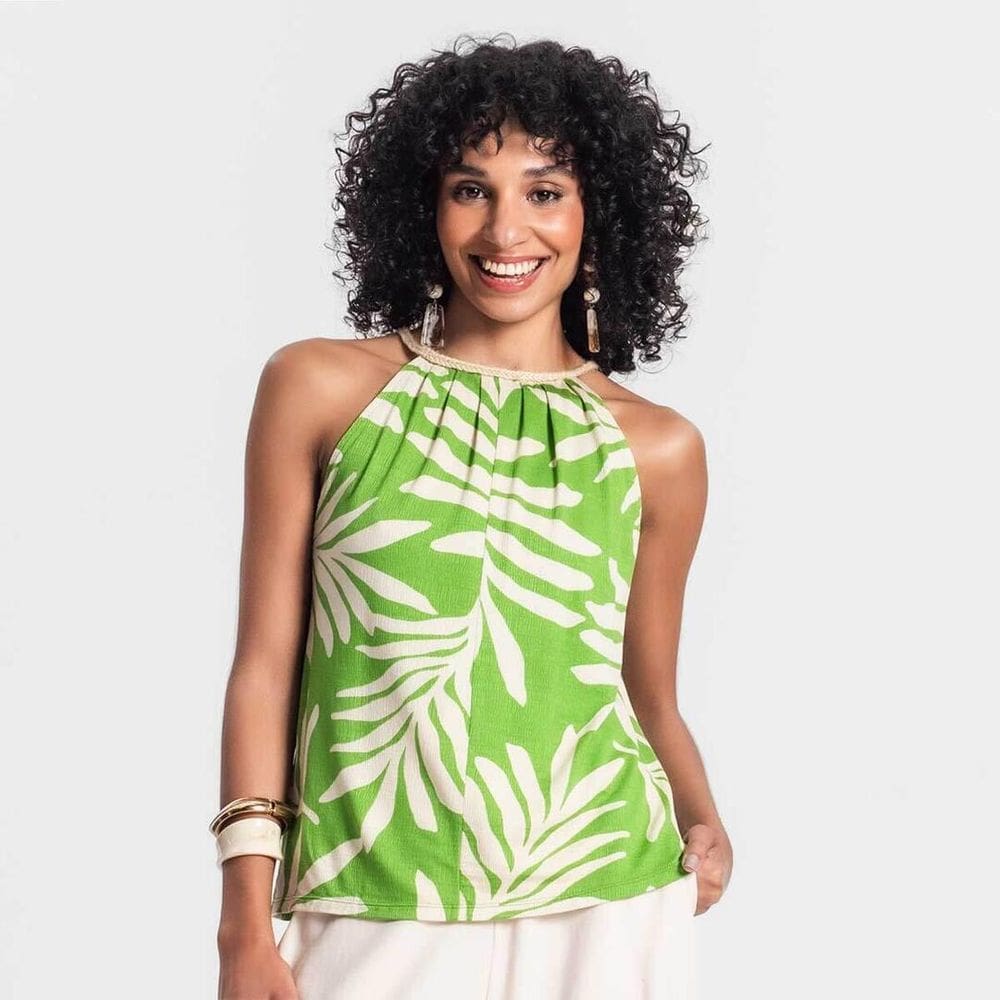 Blusa Feminina Alça Maquinetada Floral Rovitex