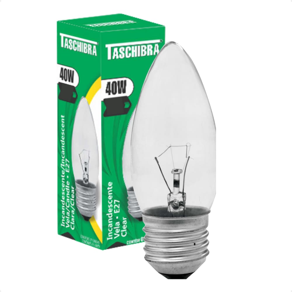 Kit 5 Lâmpadas Incandescente Taschibra Vela 40W E27 Clara 220V