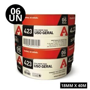 Kit C- 6 Fita Crepe Para Uso Geral Adere - 18mm X 50m