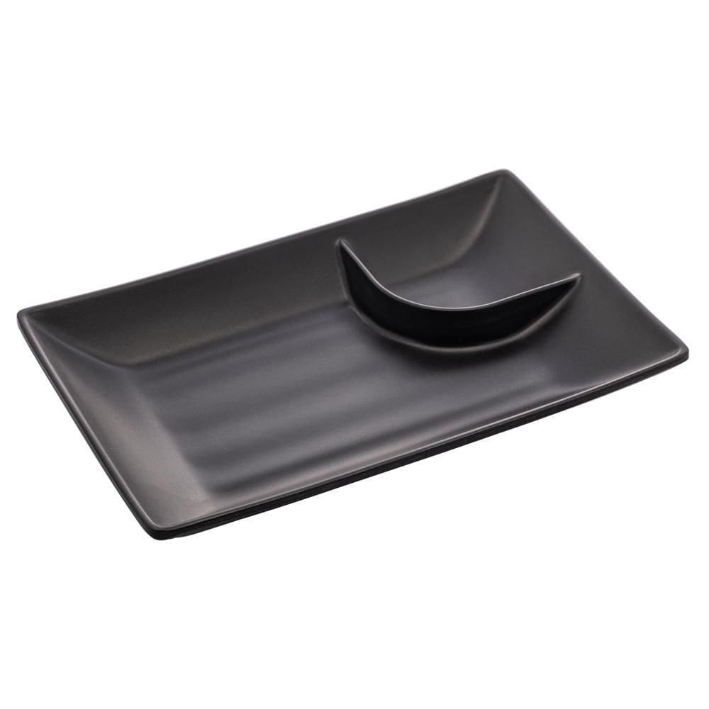 Prato Retangular Melamina com Molheira Tóquio Preto 19cm