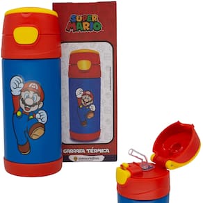 Garrafa Super Mario Térmica Quente Gelada Infantil Com Canudo De Silicone 350ML Oficial Nintendo