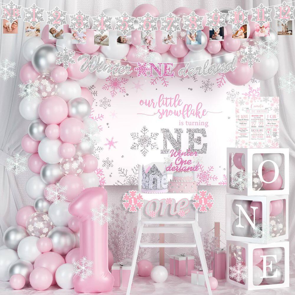 Conjunto de decorações de aniversário Hombae Winter Onederland 1st Girl