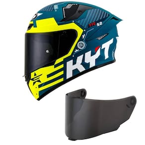 Capacete KYT TT Course Fuselage Azul e Amarelo Mais Viseira Fumê
