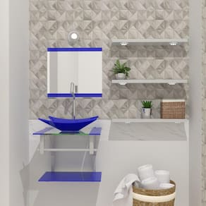 Gabinete De Vidro 45Cm Ac Com Cuba Retangular - Azul Escuro