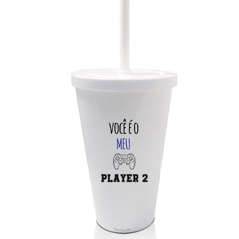 Copo Com Tampa E Canudo Branco - Player 2