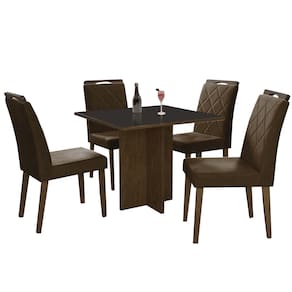Mesa de Jantar Los Angeles 90x90cm em Linho com 4 Cadeiras Minas Plac Cor Canela Grafite com Tecido Marrom