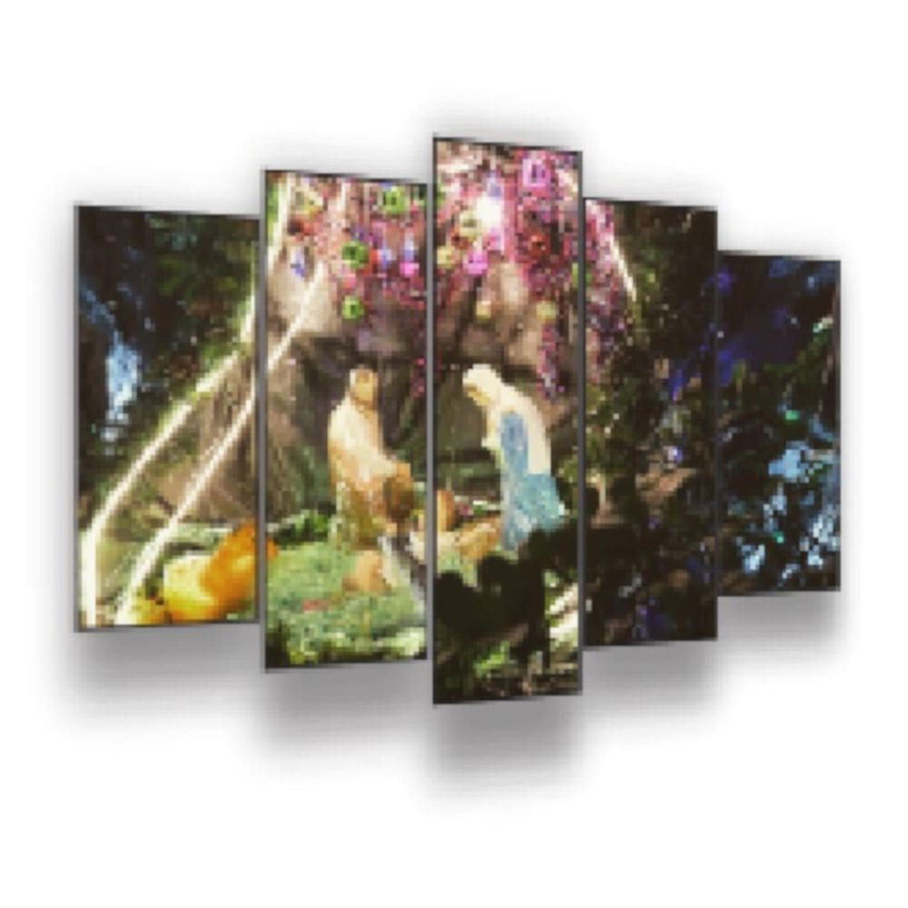 Quadro Decorativo Mosaico 5 Peças Mod097 Nascimento Jesus