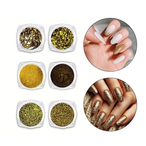 Kit 6 Glitter Pó Cromado Metalizado Unhas De Gel Dourado
