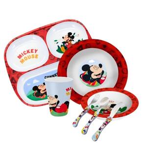 Kit Refeição Infantil Melamina Mickey Disney 7 Peças Pratos, Tigela e Copo Melamina - Tuut