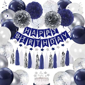 Decorações de festa YGYXMY, aniversário, homens, azul marinho, prata