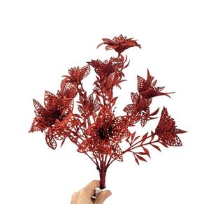 Folhagem De Natal Vermelha 85X5Cm Buquê Poinsettia