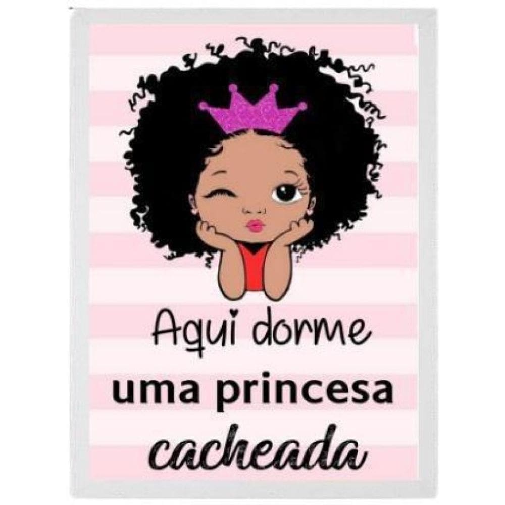 Quadro Aqui Dorme Uma Princesa Cacheada 33X24 Madeira Branca