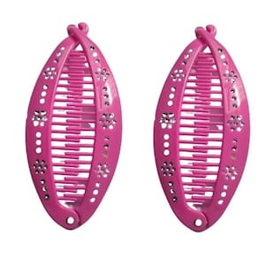 2 Presilhas De Cabelo Rosa Estilo Banana Pente Com Strass