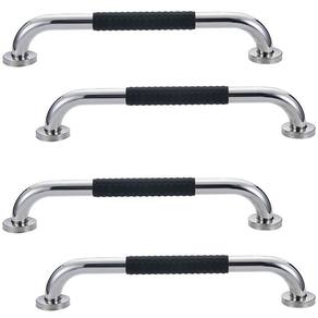 Barra de Apoio 30cm Inox Kit 4 unidades Superficie Antiderrapante Idoso Gestante Cadeirante Criança Banheiro Box Casa Acessibilidade