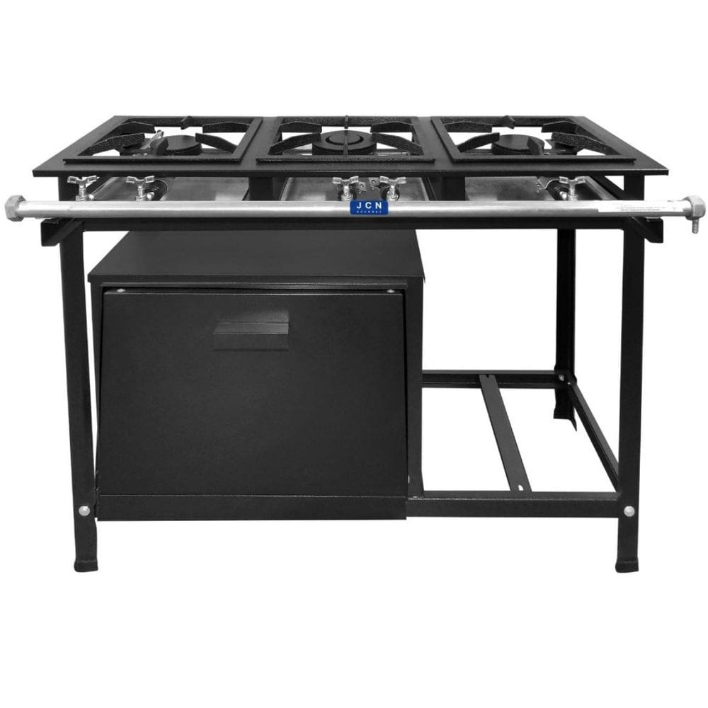 Fogão 3 Bocas Jcn Gourmet Industrial P5 Baixa Pressão C/ Forno Preto