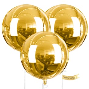 Balões metalizados PartyWoo Gold 4D 50cm redondos 3 peças com fita