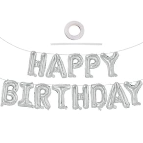 Banner de balões de aniversário TONIFUL Silver Happy 40cm Foil