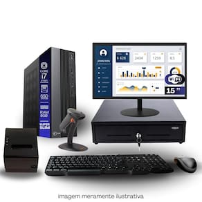 Kit Automação PDV TOB i7 6ªG 8GB SSD 240GB Win10 Rede S/Fio Teclado Mouse Monitor 15" Gvt. Dinheiro Imp. Térmica Leitor Cód Barra