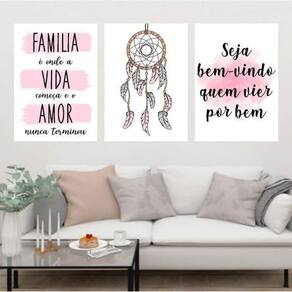 Kit 3 Quadros Família Filtro Dos Sonhos 45X34 Vidro Branca