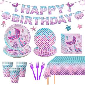 Conjunto de decorações de festa Oigco Mermaid Birthday Serves 24