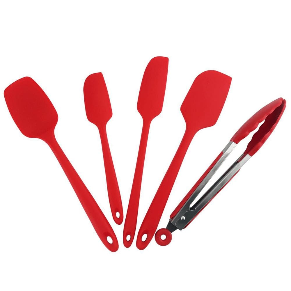Kit Espátulas e Pegador Salada Silicone Vermelho - 5 Peças
