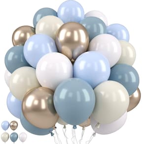 Balões Paready Dusty Blue, azul, marfim, branco, dourado (35 unidades)
