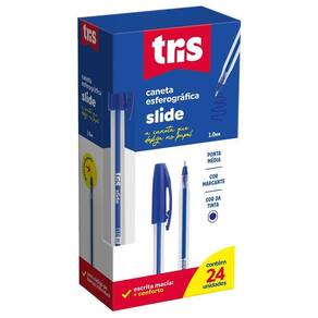 Caneta Esferográfica Slide Tris - Azul 1.0mm C- 24 Unidades