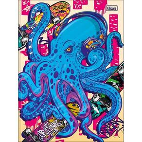 Caderno Universitário 4-fun Tilibra Capa Dura Brochura - 80 Folhas Polvo Fundo Bege