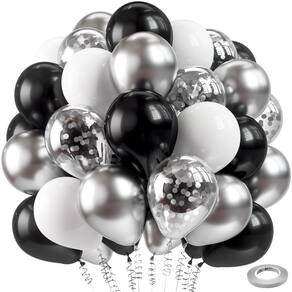 Balões de látex Bezente Black Silver Confetti 60 unidades 30 cm