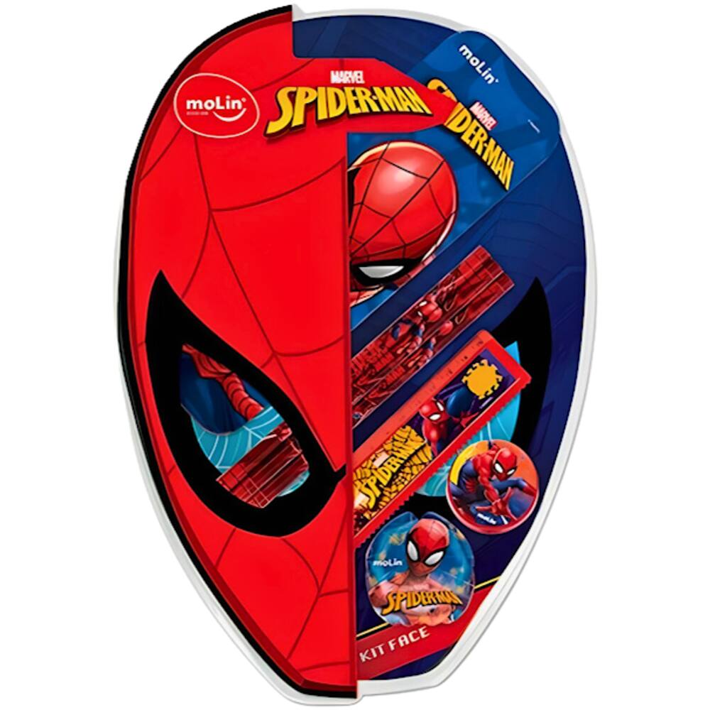 Kit Escolar Especial Spiderman C/7 Itens Estojo Lapis Molin