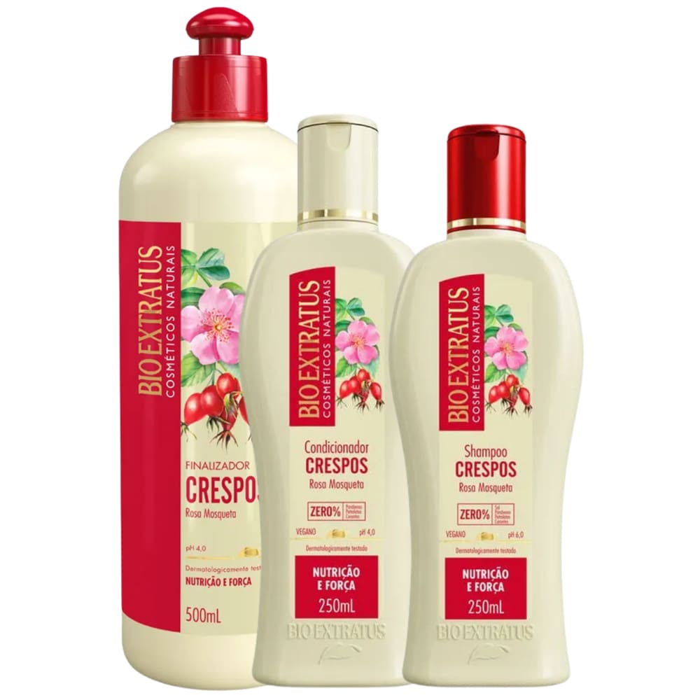 Kit Bio Extratus Crespos Shampoo 250ml + Condicionador 250ml + Finalizador 500ml