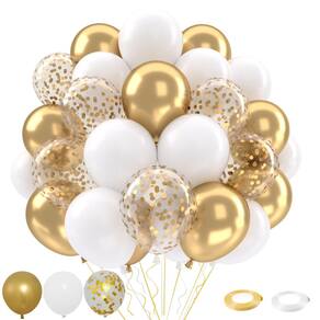 Conjunto de balões Patimate branco e dourado 50 unidades de 30 cm