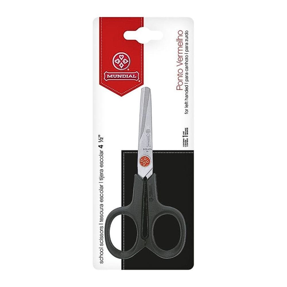 Tesoura Escolar P/ Canhotos Multiuso Ponto Vermelho Inox 13cm 4 1/2 Preto - Mundial
