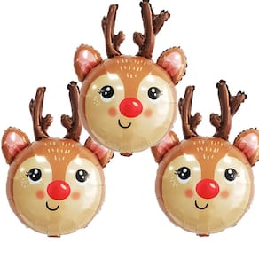 Conjunto de balões metalizados de cabeça de rena de Natal - 3 unidades