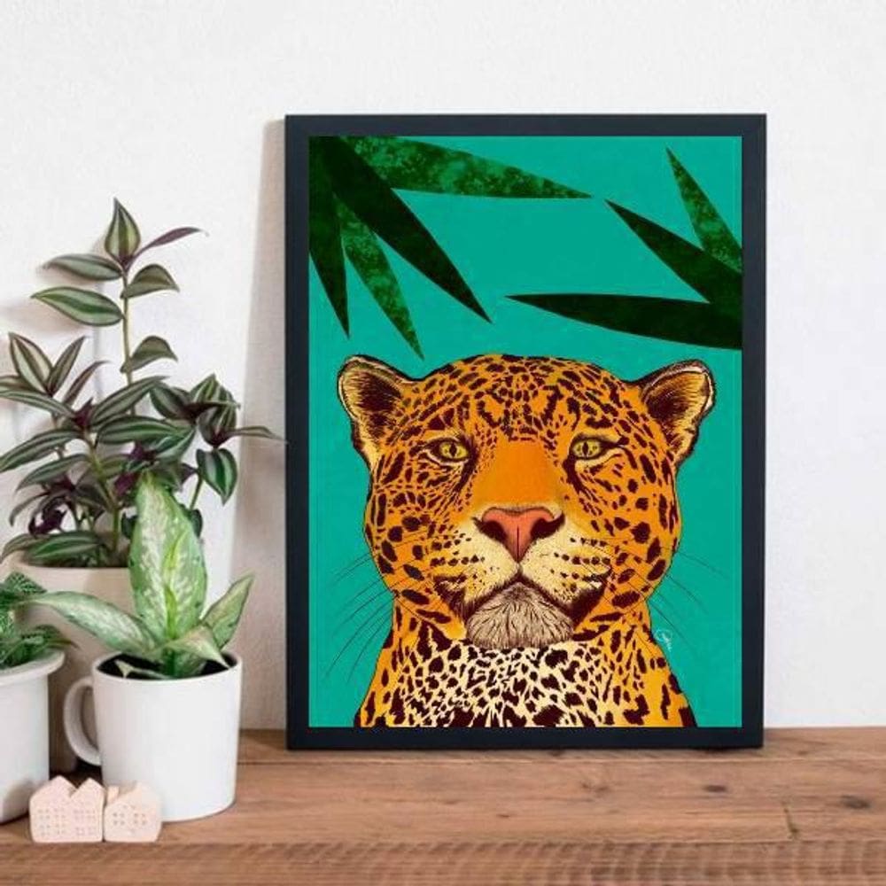 Quadro Decorativo Tigre Tropical 45X34Cm Moldura Branca
