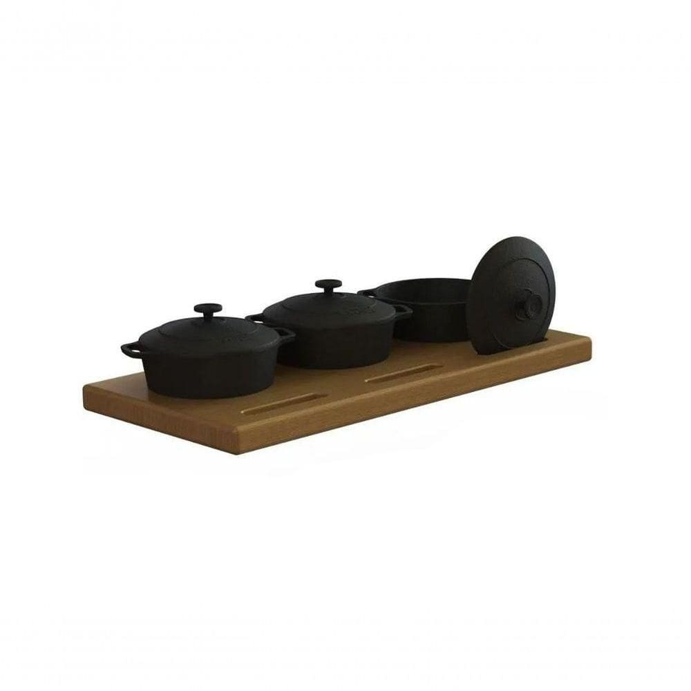 Conjunto 03 Panelinhas Ferro Fundido E Aparador Madeira