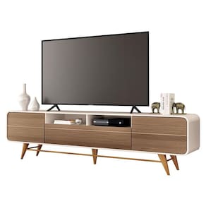 Rack Bancada para Sala Época Off White Castanho - HB Móveis
