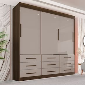Guarda Roupa Casal 3 Portas 9 Gavetas Luana Savana/Off