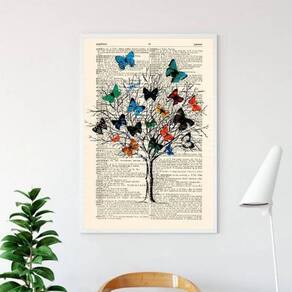 Quadro Decorativo Árvore De Borboletas 24X18Cm - Com Vidro