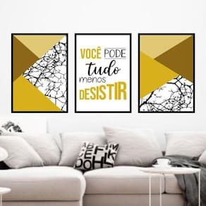 Kit 3 Quadros Você Pode Tudo - Dourado 24X18Cm